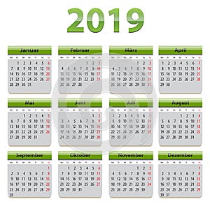 2019 German calendar green and glossy