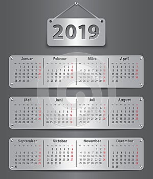 2019 German calendar with tablet