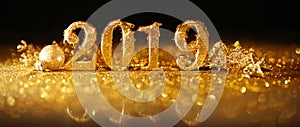 2019 in gold numbers celebrating the New Year