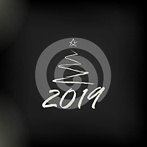 2019 golden New Year sign with golden glitter on black background. Vector New Year illustration.