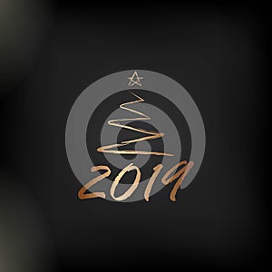 2019 golden New Year sign with golden glitter on black background. Vector New Year illustration.