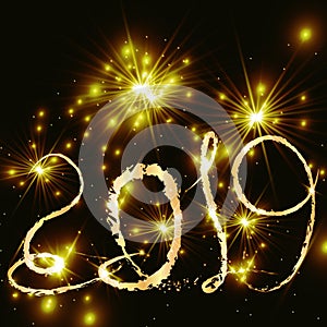 2019 Happy New Year background with number and golden glitter. Gold number 2019 and text happy new year, vector design template. G