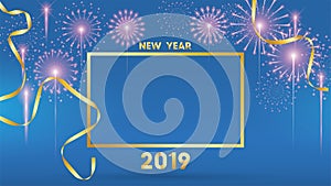 2019 Happy New Year Background for Seasonal Flyers and Greetings Card or invitations with fireworks. simple modern and stylized