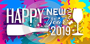 2019 Happy New Year banner. Vector.