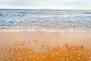 2019 happy new year on beach