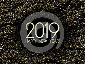 2019 Happy New Year card with gold confetti.