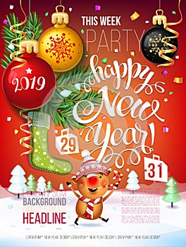 2019 Happy New Year decoration of a poster card and a merry Christmas holiday