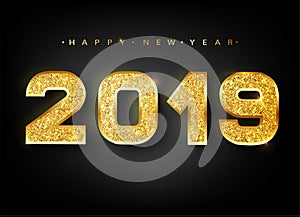 2019 Happy new year. Gold Numbers Design of greeting card. Gold Shining Pattern. Happy New Year Banner with 2019 Numbers