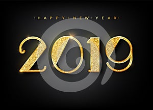 2019 Happy new year. Gold Numbers Design of greeting card. Gold Shining Pattern. Happy New Year Banner with 2019 Numbers