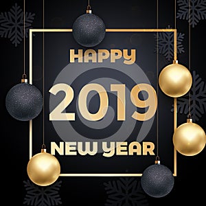 2019 Happy New Year golden decoration vector card