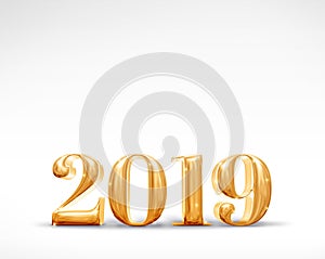 2019 happy new year golden number 3d rendering on white studio