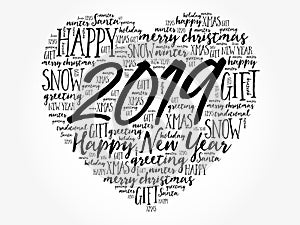 2019 Happy New Year Heart word cloud collage