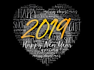 2019 Happy New Year Heart word cloud collage