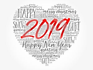 2019 Happy New Year Heart word cloud collage