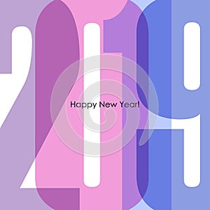 2019 Happy New Year holiday card. Colorful text design.