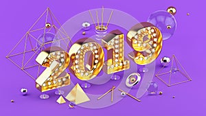 2019 Happy New Year isometric 3D illustration for poster or greeting card design.