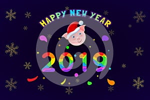 2019 Happy New Year paper craft holiday dark background.