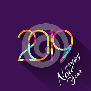 2019 Happy New Year. Patterned numbers on dark background. New Year 2019 greeting card. Vector illustration.