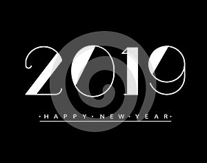 2019 Happy new year Text Design Vector illustration. Banner with 2019 Numbers on black Background. Numbers minimalist