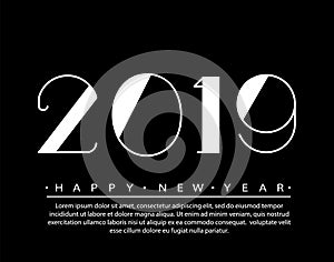 2019 Happy new year Text Design Vector illustration. Banner with 2019 Numbers on black Background. Numbers minimalist style. Desig