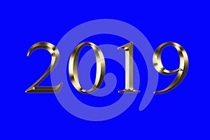 2019 Happy New Year text number blue Background. Gold text design. Dark greeting illustration with golden numbers . Bes