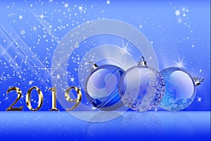 2019 Happy New Year text number blue Background. Gold text design. Dark greeting illustration with golden numbers . Bes