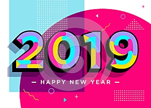 2019 Happy New Year Vector Card. Textured Numbers.