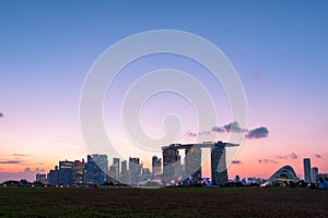 2019 March 02 - Singapore, Marina Barrage, View of the city and buildings at dusk