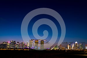 2019 March 02 - Singapore, Marina Barrage, View of the city and buildings at dusk