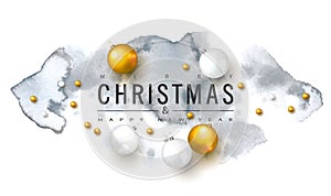 2019 Merry Christmas and Happy New year background with Christmas balls and watercolor texture.Vector illustration for holiday gre