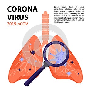 2019-nCoV Coronavirus spread of the virus. Lungs infection. Magnifier detects lung virus.