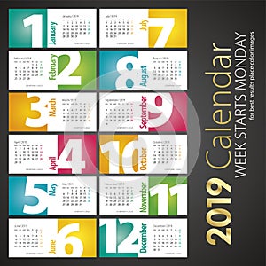 2019 New Desk Calendar monthly landscape background