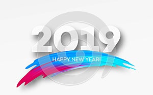 2019 New Year on the background of a colorful brushstroke oil or acrylic paint design element. Vector illustration