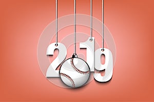 2019 New Year and baseball ball hanging on strings