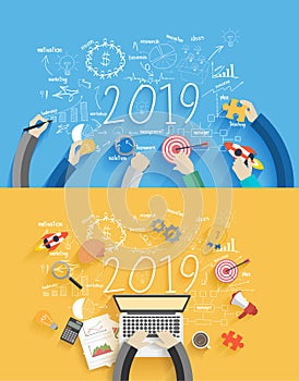 2019 new year business success creative drawing charts and graphs