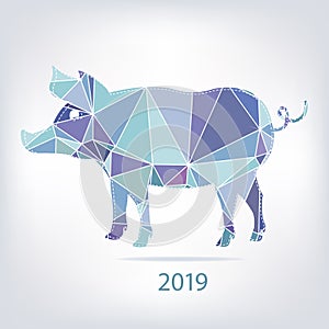 The 2019 new year card with Pig made of triangles