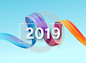 2019 New Year of a colorful brushstroke oil or acrylic paint design element. Vector illustration