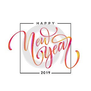 2019 New Year of a colorful brushstroke oil or acrylic paint design element. Vector illustration