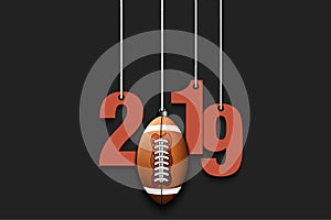 2019 New Year and football ball hanging on strings