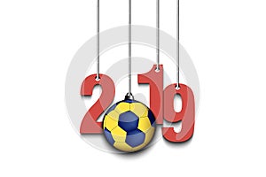 2019 New Year and handball ball hanging on strings