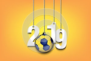 2019 New Year and handball ball hanging on strings