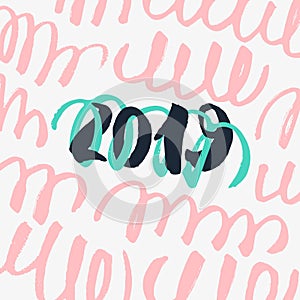 2019 - New Year Lettering with doodle on white