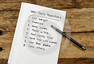 2019 New Year Resolutions list written on notebook on wood table in plans for Better life goals