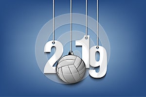 2019 New Year and volleyball hanging on strings