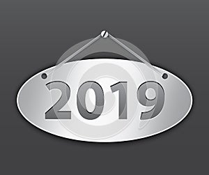 2019 oval metallic tablet with text