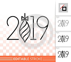 2019 simple new years eve black line vector icon
