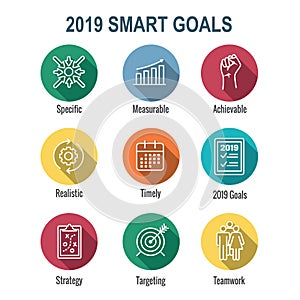 2019 SMART Goals Vector graphic w various Smart goal keywords