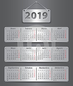 2019 Spanish calendar on tablets