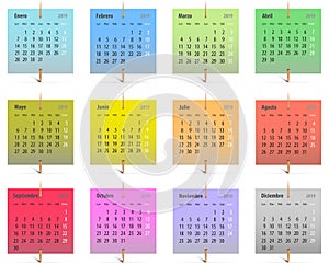 2019 Spanish calendars with color stickers