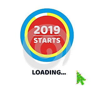 2019 almost starts loading page with arrow green christmas tree cursor pointer.